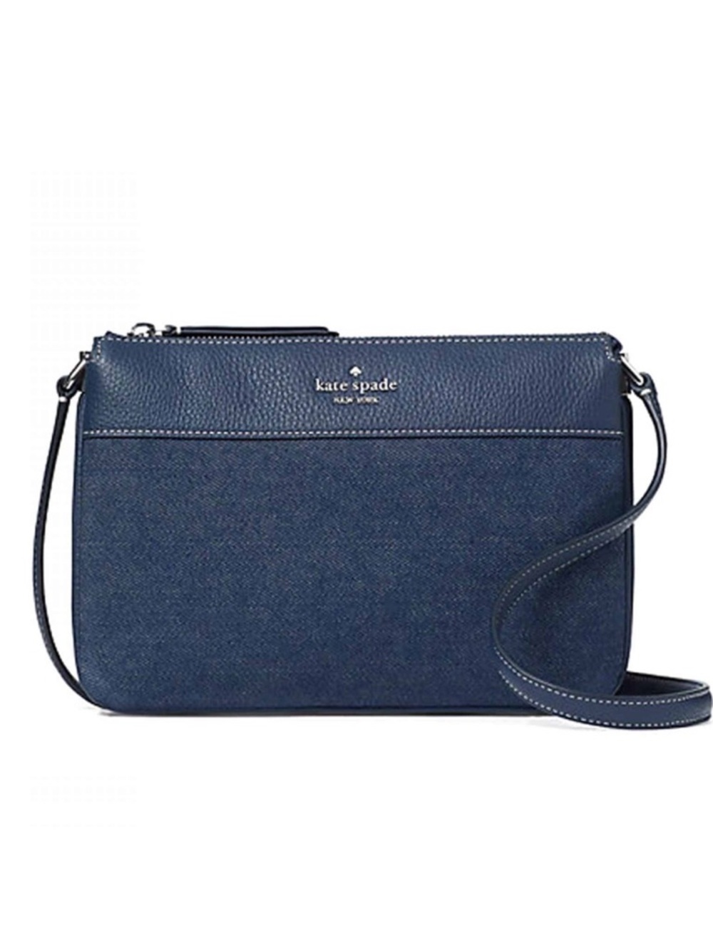 Kate Spade New York Jackson Denim Triple Gusset Navy Crossbody Bag